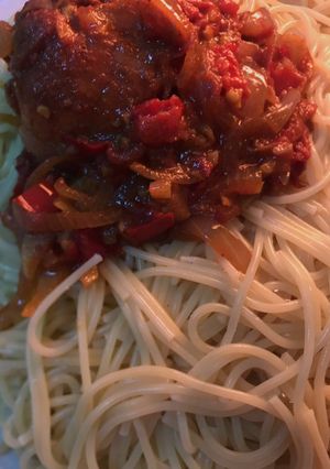 A picture of Chicken sauce with pasta.