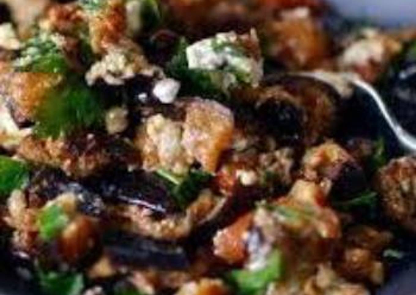 Grilled eggplant salad with walnuts