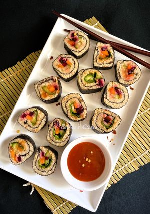 A picture of Foxtail Millet Veg. Sushi Rolls - Fusion style.