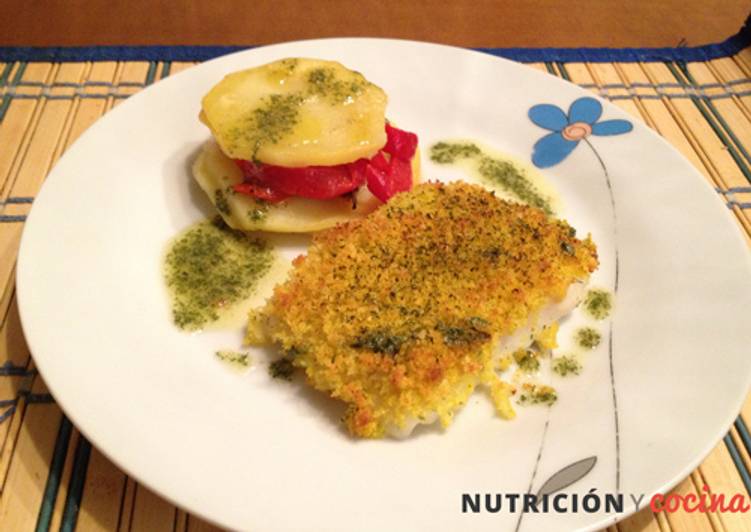 Pescado al horno con crujiente de miga