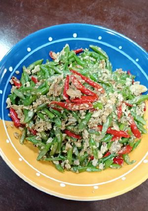 Foto resep Buncis cah telur asin + ebi