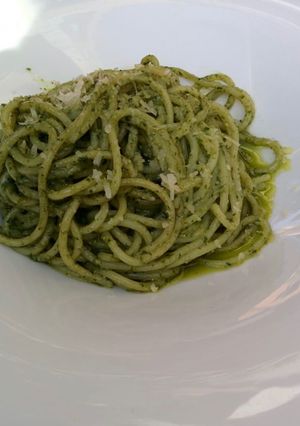 Una foto de Pasta con nata de soja verde (pimiento)