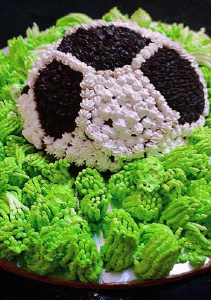 A picture of Eggless Chocolate Football cake.
