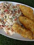Juntos jantamos estes incríveis filetes de pescada panadas com arroz de feijão