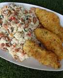 Juntos jantamos estes incríveis filetes de pescada panadas com arroz de feijão
