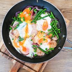 A picture of Messy Eggs, Shrimp Breakfast.