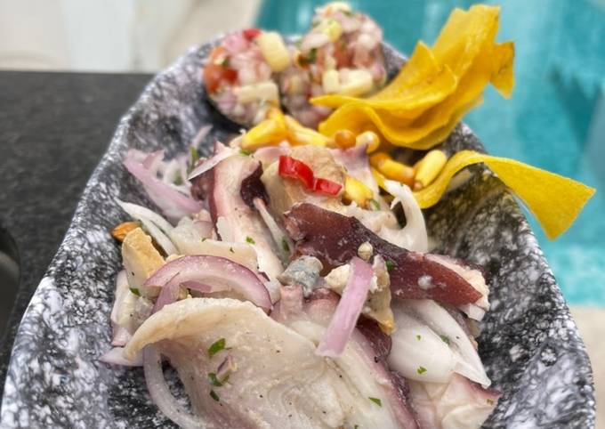 Ceviche peruano de pescado, pulpo y caracoles ?? Receta de Betto Gómez  Ballon- Cookpad