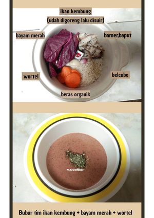 Foto resep Bubur tim ikan kembung + bayam merah + wortel #mpasi7mo
