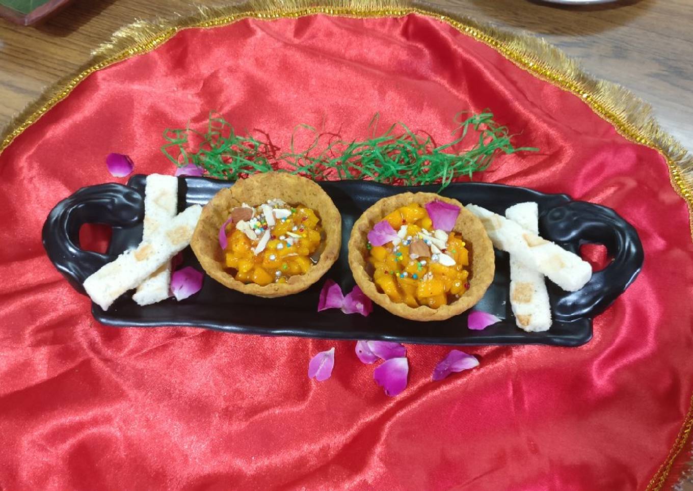 Baked mango cups full with mango salsa.it is an innovative dish