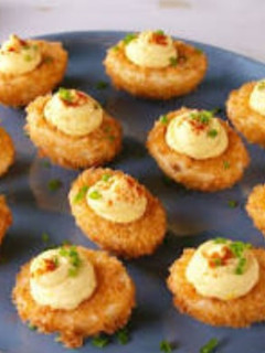 A picture of Deep fried deviled eggs.