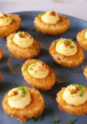 A picture of Deep fried deviled eggs.