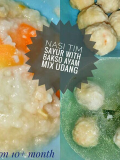 Foto resep MPASI Bakso ayam mix udang with nasi tim sayur