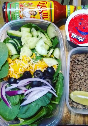 A picture of Lunchbox Taco salad prep.