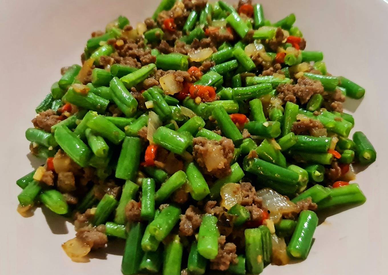 Tumis buncis daging cincang