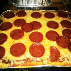 A picture of Baked Spaghetti with Pepperoni.