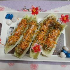 A picture of No junkfood snacks -Cucumber boats.