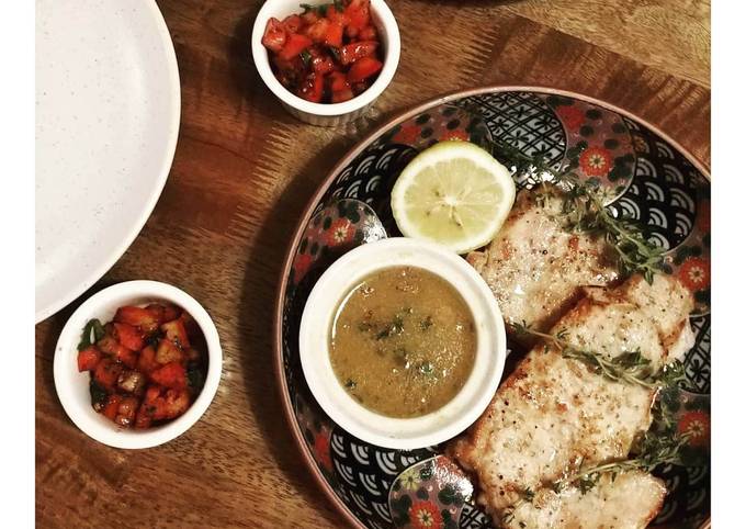 Pork loin steaks with mustard and butter sauce