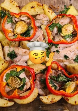 A picture of Roasted Chicken with Vegetables.