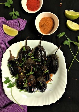 A picture of Stuffed Podi Eggplant.