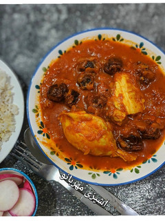عکسی از دستور خورشت مرغ و آلو بدون روغن