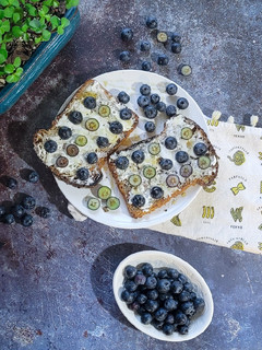 A picture of Quick Goat Cheese, Honey & Blueberry Toast.