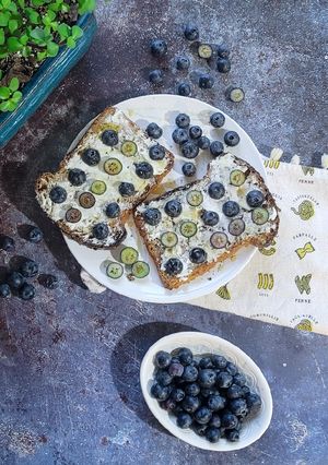 A picture of Quick Goat Cheese, Honey & Blueberry Toast.
