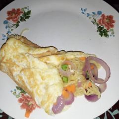 A picture of Noodles wrapped in egg.