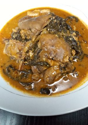 A picture of Bitter leaf soup.