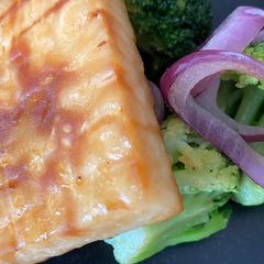 A picture of Japanese Celeriac Steak Drizzled With A Wafu Glaze.