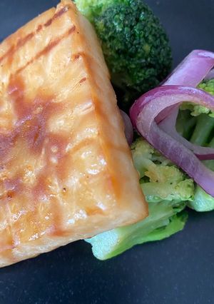 A picture of Japanese Celeriac Steak Drizzled With A Wafu Glaze.