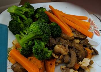Easiest Way to Cook Delicious Steamed carrots broccoli over baked chicken in mushroom sauce