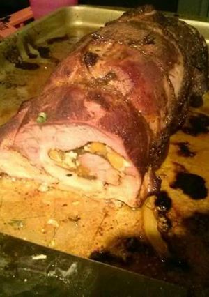 A picture of Smoked stuffed pork loin.