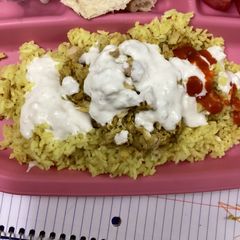 A picture of Halal guys style tuna and rice with white sauce (made in the microwave)!.
