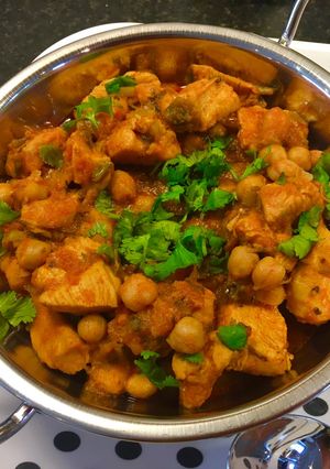A picture of Chickpea and Chicken Tikka Masala.