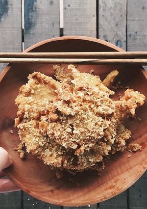 Foto resep Whole wheat crispy mushroom with oat (jamur goreng crispy)