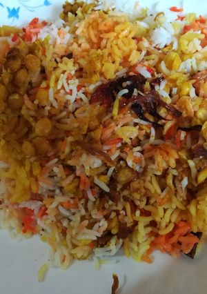 A picture of Qubooli (Hyderabadi lentil biryani).