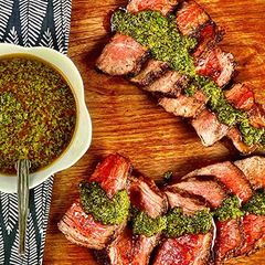 A picture of Grilled Wagyu Filet Mignon with Charmoula Sauce.