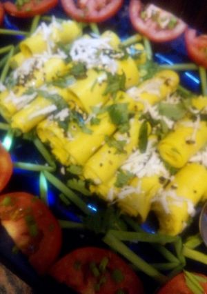 A picture of Gujarati khandvi.