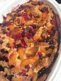 Pudding aux pêches et fruits rouges
