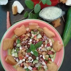 A picture of Black Chickpea salad with Basil Curd Dressing.