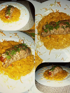Una foto de Pechuga rellena de chorizo y queso en salsa chipotle cedano