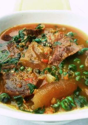 A picture of Ofo and Uziza soup.
