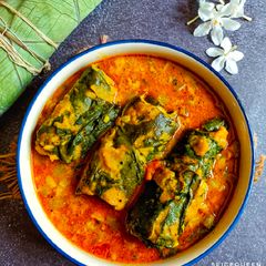 Turiya Patra / Turai with arbi leaves rolls A picture of Turiya Patra / Turai with arbi leaves rolls.