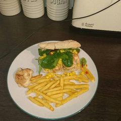 A picture of Paprika chicken burgers with sweetcorn relish.