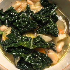 A picture of Root vegetables and white bean soup - vegan.