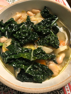A picture of Root vegetables and white bean soup - vegan.