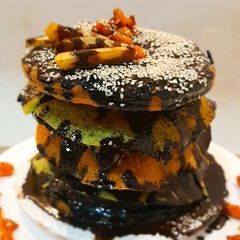 A picture of Jumbo Chocolate donut burger.