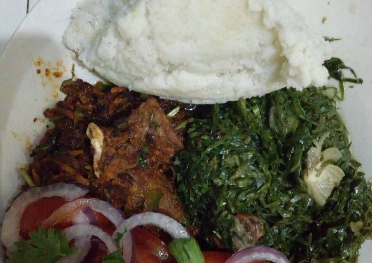 Ugali with# beef challege#fryand kales