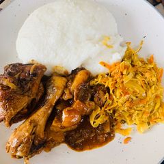 A picture of Pap with Chicken Stew and Cabbage.