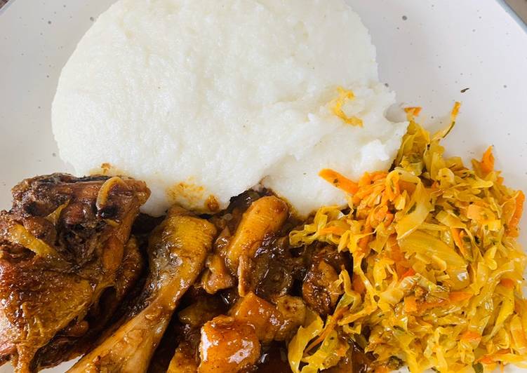 Pap with Chicken Stew and Cabbage